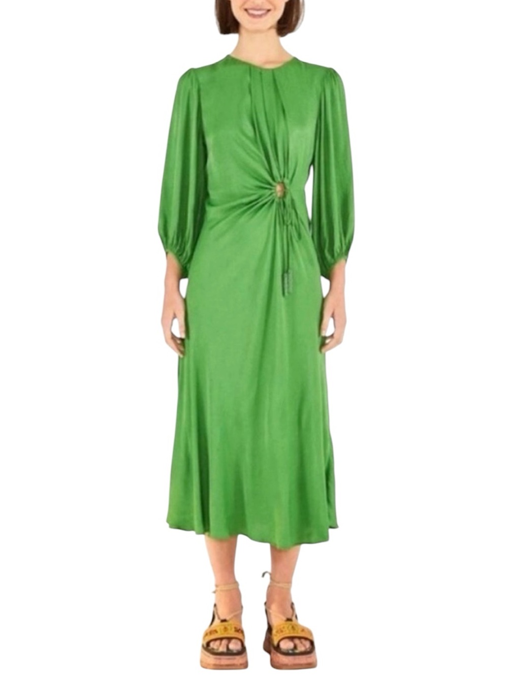 NWT FARM Rio Green Piping Midi Dress - Sz S